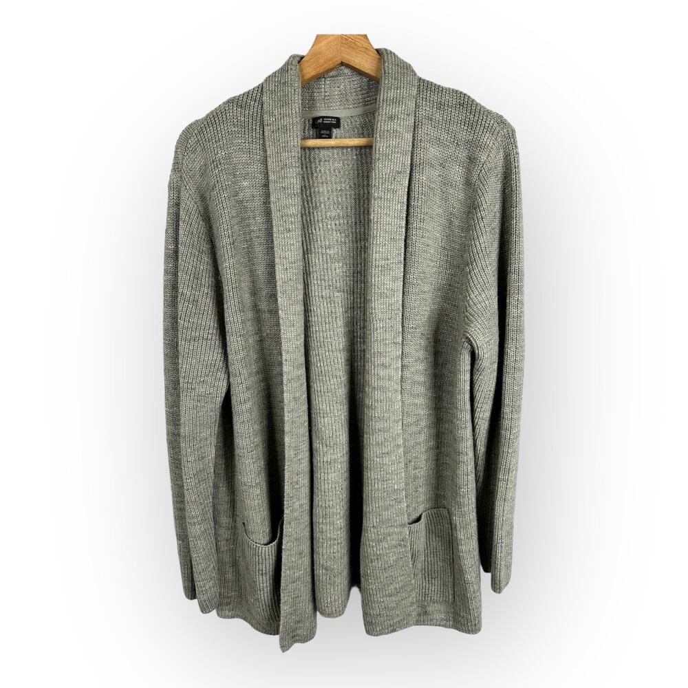 J Jill Wearever Womens size Large Petite Open Knit Ribbed Gray Cardigan Pockets